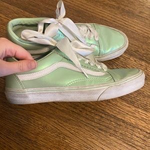 VANS- shiny baby green low tops